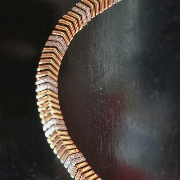 Vintage 14 Karat Gold Chevton Link Necklace With Diamonds - Picture 2 of 4